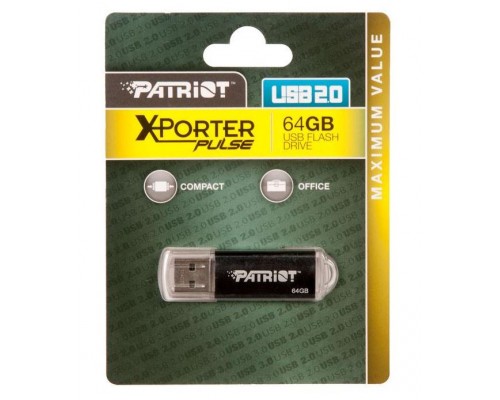 Флеш карта Patriot Xporter Pulse PSF64GXPPBUSB 64Gb, USB 2.0, пластик, с колпачком, черный