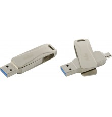 Флеш карта Netac U381 NT03U381B-016G-30PN 16Gb, USB 3.0 + microUSB, поворотная крышка, металл, серебристый                                                                                                                                                