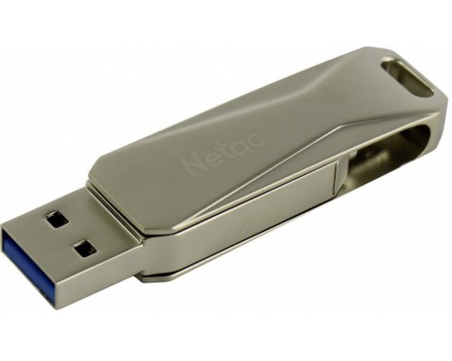 Флеш карта Netac U381 NT03U381B-016G-30PN 16Gb, USB 3.0 + microUSB, поворотная крышка, металл, серебристый