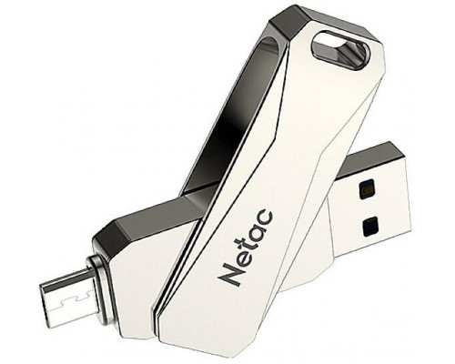 Флеш карта Netac U381 NT03U381B-016G-30PN 16Gb, USB 3.0 + microUSB, поворотная крышка, металл, серебристый