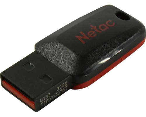 Флеш карта Netac U197 NT03U197N-032G-20BK 32Gb, USB 2.0, 480 Мбит/сек, без колпачка, черный/красный