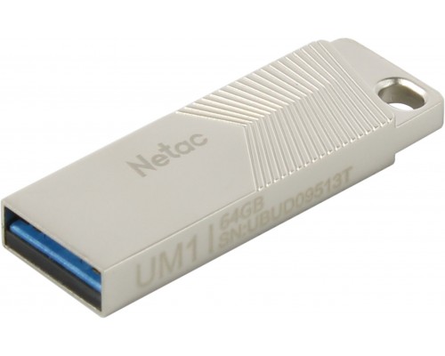 Флеш карта Netac UM1 NT03UM1N-064G-32PN 64Gb, USB 3.2, 5 Гбит/сек, металл, серебристая