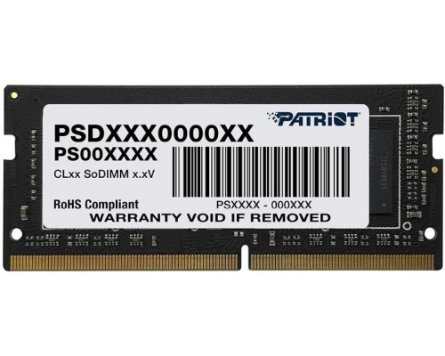 Оперативная память 4GB Patriot Signature Line PSD44G266641S DDR4, 2666 MHz, 21300 Мб/с, CL19, 1.2 В (SO-DIMM)