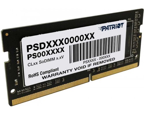 Оперативная память 4GB Patriot Signature Line PSD44G266641S DDR4, 2666 MHz, 21300 Мб/с, CL19, 1.2 В (SO-DIMM)