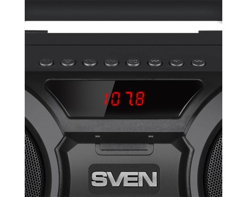 Портативная колонка Sven PS-415 Black, 12 Вт, 100-20000 Гц, Bluetooth, FM, microSD, USB, AUX, MP3, дисплей, 1500 мАч, черная