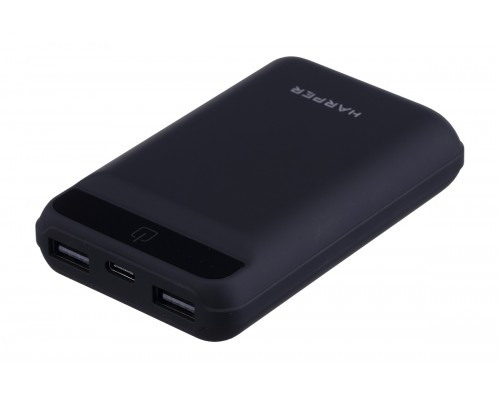 Внешний аккумулятор Harper PB-10005 black 10000 mAh, 2х USB/microUSB/USB Type-C, 2 А, 5 Вт, Li-Pol, фонарик, черный