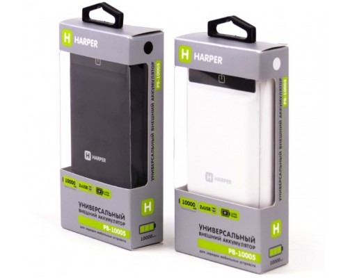 Внешний аккумулятор Harper PB-10005 black 10000 mAh, 2х USB/microUSB/USB Type-C, 2 А, 5 Вт, Li-Pol, фонарик, черный