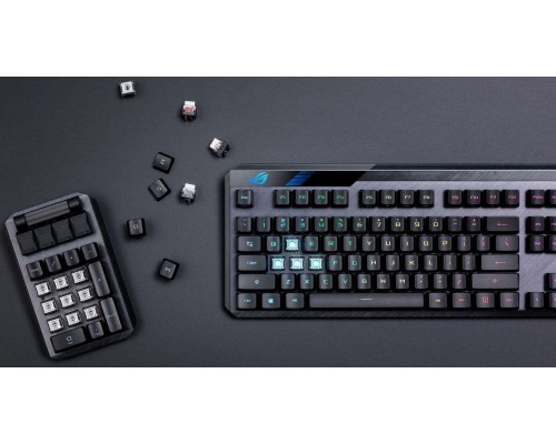 Клавиатура ASUS ROG Claymore II 90MP01W0-BKRA00 механическая, беспроводная/проводная, ROG RX Red, 2.4 ГГц/USB, RGB подсветка, черная