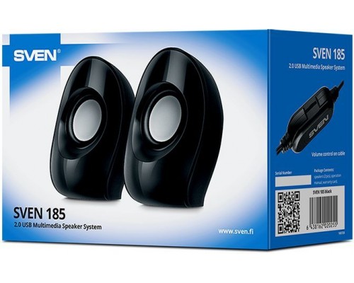 Колонки Sven 185 SV-020255 2.0, стерео, 100-20000 Гц, 6 Вт, порт USB, динамики 53 мм, цвет  черный