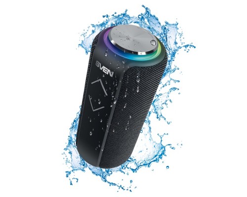 Портативная колонка Sven PS-275 стерео, 12 Вт, 120-20000 Гц, Bluetooth, TWS, FM-тюнер, microSD, microUSB/USB, mini jack 3.5 мм, 2400 мАч, IPX5, черная