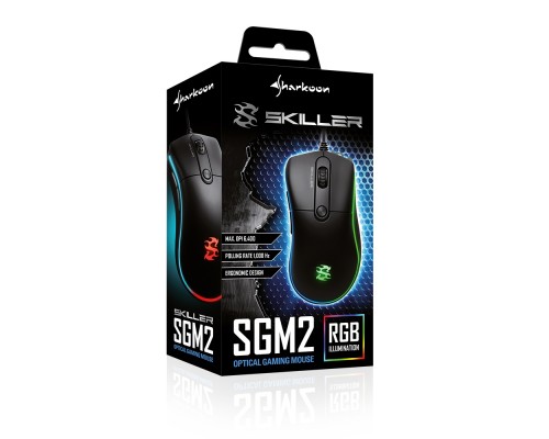 Мышь Sharkoon Skiller SGM2 оптическая, проводная,  6400 dpi, USB, подсветка RGB, цвет  черный