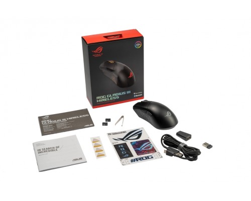 Мышь ASUS ROG Gladius III Wireless 90MP0200-BMUA00 оптическая, беспроводная/проводная, 19000 dpi, 2.4 ГГц/Bluetooth/USB, 6 кн, RGB подсветка, черная