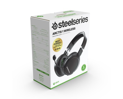 Гарнитура SteelSeries Arctis 1 Wireless SS61502 для Xbox, беспроводная, стерео, 20-20000 Гц, 32 Ом, 98 дБ, 2.4 ГГц/mini jack 3.5 mm/USB-C, 100-6500 Гц, -38 дБ, 40 мм, черная
