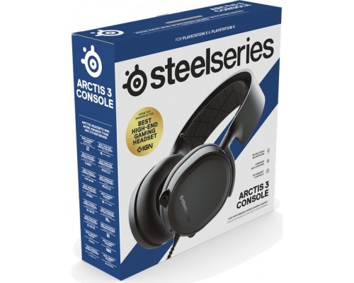 Гарнитура SteelSeries Arctis 3 Console SS61501 для PS5, проводная, звук 7.1, 20-20000 Гц, 32 Ом, 98 дБ, 2 х mini jack 3.5 mm, 100-10000 Гц, -48 дБ, 40 мм, черная