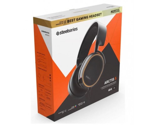 Гарнитура SteelSeries Arctis 5 black SS61504 проводная, звук 7.1, 20-22000 Гц, 32 Ом, 98 дБ,USB/mini jack 3.5 mm, 100-10000 Гц, -48 дБ, 40 мм, RGB подсветка, черная