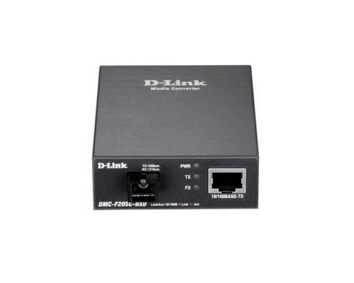 Медиаконвертер, DMC-F20SC-BXD/B1A WDM медиаконвертер с 1 портом 10/100Base-TX и 1 портом 100Base-FX с разъемом SC (ТХ: 1550 нм; RX: 1310 нм) для одномодового оптического кабеля (до 20 км), RTL