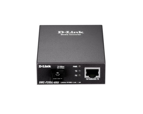 Медиаконвертер, DMC-F20SC-BXU/B1A WDM медиаконвертер с 1 портом 10/100Base-TX и 1 портом 100Base-FX с разъемом SC (ТХ: 1310 нм; RX: 1550 нм) для одномодового оптического кабеля (до 20 км), RTL