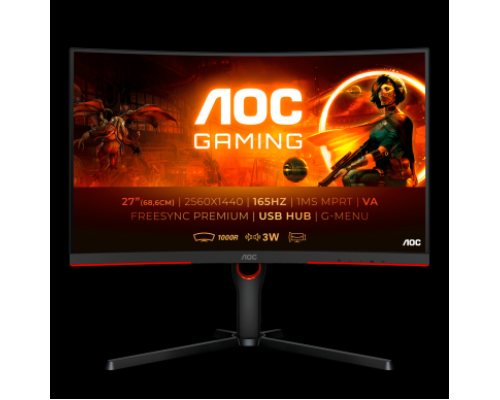 Монитор LCD 27'' [16:9] 2560х1440(WQHD) VA, Curved, nonGLARE, 300cd/m2, H178°/V178°, 3000:1, 80M:1, 16.7M, 4ms, VGA, 2xHDMI, DP, USB-Hub, Height adj, Pivot, Tilt, Swivel, Speakers, 3Y, Black-Red