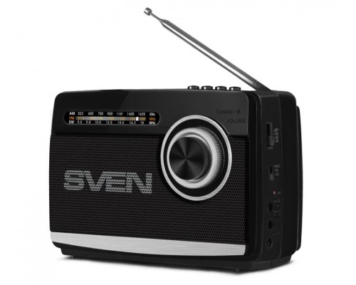Портативная акустическая система SVEN SRP-535, черный, радиоприемник, мощность 3 Вт (RMS), FM/AM/SW, USB, microSD, фонарь, встроенный аккумулятор