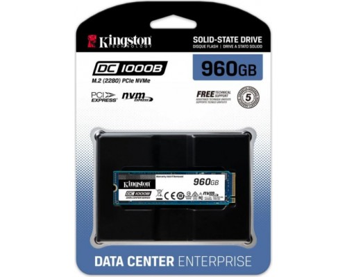 Накопитель Kingston DC1000B SEDC1000BM8/960G SSD, M.2, 960Gb, PCI-E 3.0 x4, чтение  3400 Мб/сек, запись  925 Мб/сек, 3D NAND, SMART, 1095 TBW