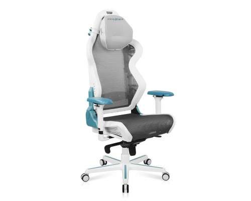 Игровое кресло DXRacer Air AIR/D7200/WQG компьютерное, до 100 кг, 4D, до 150 градусов, кожа PU, металл, цвет  белый/серый/голубой