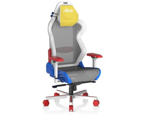 Игровое кресло DXRacer Air AIR/D7200/WRBG компьютерное, до 100 кг, 4D, до 150 градусов, кожа PU, металл, цвет  белый/серый/голубой/красный/желтый