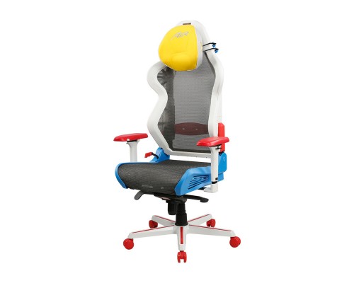 Игровое кресло DXRacer Air AIR/D7200/WRBG компьютерное, до 100 кг, 4D, до 150 градусов, кожа PU, металл, цвет  белый/серый/голубой/красный/желтый