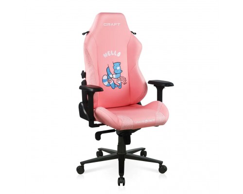 Игровое кресло DXRacer Craft CRA/D5000/P Hello Human Cat компьютерное, до 115 кг, 4D, до 150 градусов, кожа PU, металл, цвет  розовый с рисунком
