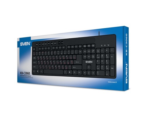 Клавиатура Sven KB-C3060 SV-020125 мембранная, проводная, 113 кн, USB, влагоустойчивая, черная