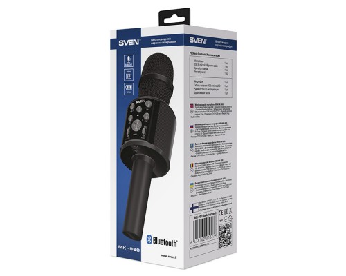 Микрофон Sven MK-960 SV-018276 Bluetooth, для вокала, 100-20000 Гц, 6 Вт, встроенный динамик, 1200 мAч, microSD, microUSB, черный