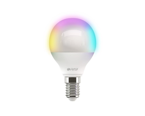 Умная LED лампочка Wi-Fi HIPER IoT LED C3 RGB, WiFi 2.4 ГГц, 802.11 b/g/n, E14, Globe P45, AC 220-250В, 2700K-6500K, 6 Вт, 520 лм, Android  iOS