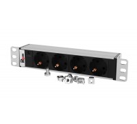 Блок розеток Rem-10 без шнура с инд., 4 Schuko, вход IEC 60320 C14, 10 A, алюм., 10