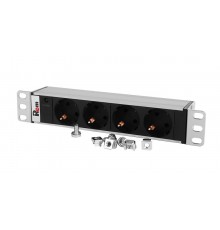 Блок розеток Rem-10 без шнура с инд., 4 Schuko, вход IEC 60320 C14, 10 A, алюм., 10