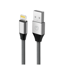 Unico Дата кабель lightning - USB, 2,1А,  480 Мбит/с, нейлон, металл, 1м, серый                                                                                                                                                                           