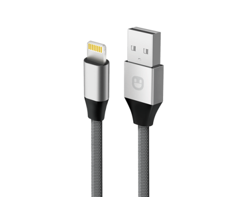 Unico Дата кабель lightning - USB, 2,1А,  480 Мбит/с, нейлон, металл, 1м, серый