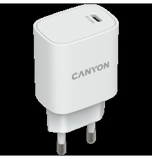 Адаптер питания Canyon, PD 20W Input: 100V-240V, Output: 1 port charge: USB-C:PD 20W (5V3A/9V2.22A/12V1.67A) , Eu plug, Over- Voltage ,  over-heated, over-current and short circuit protection Compliant with CE RoHs,ERP. Size: 80*42.3*30mm, 55g, White