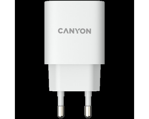 Адаптер питания Canyon, PD 20W/QC3.0 18W WALL Charger with 1-USB A+ 1-USB-C   Input: 100V-240V, Output: 1 port charge: USB-C:PD 20W (5V3A/9V2.22A/12V1.67A) , USB-A:QC3.0 18W (5V3A/9V2.0A/12V1.5A), 2 port charge: common charge,  total 5V, 3A, Eu plug