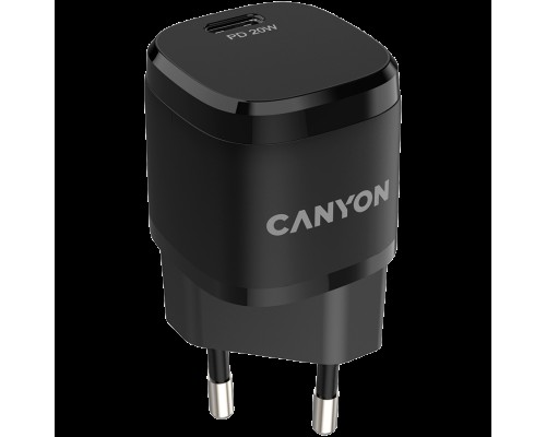 Адаптер питания Canyon, PD 20W Input: 100V-240V, Output: 1 port charge: USB-C:PD 20W (5V3A/9V2.22A/12V1.66A) , Eu plug, Over- Voltage ,  over-heated, over-current and short circuit protection Compliant with CE RoHs,ERP. Size: 68.5*29.2*29.4mm, 32.5g,