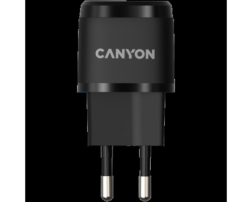 Адаптер питания Canyon, PD 20W Input: 100V-240V, Output: 1 port charge: USB-C:PD 20W (5V3A/9V2.22A/12V1.66A) , Eu plug, Over- Voltage ,  over-heated, over-current and short circuit protection Compliant with CE RoHs,ERP. Size: 68.5*29.2*29.4mm, 32.5g,