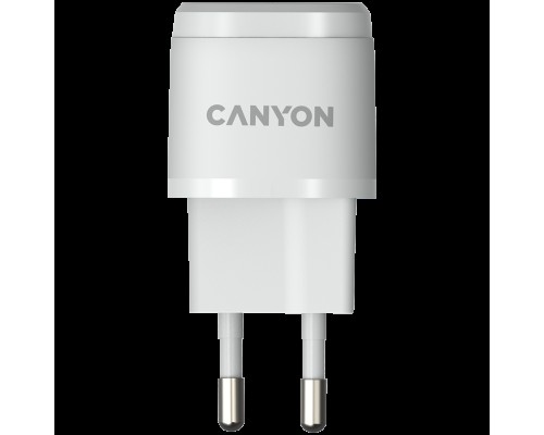 Адаптер питания Canyon, PD 20W Input: 100V-240V, Output: 1 port charge: USB-C:PD 20W (5V3A/9V2.22A/12V1.66A) , Eu plug, Over- Voltage ,  over-heated, over-current and short circuit protection Compliant with CE RoHs,ERP. Size: 68.5*29.2*29.4mm, 32.5g,