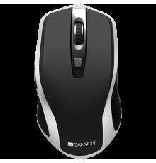 Мышь  CANYON MW-19 2.4GHz Wireless Rechargeable Mouse with Pixart sensor, 6keys, Silent switch for right/left keys,DPI: 800/1200/1600, Max. usage 50 hours for one time full charged, 300mAh Li-poly battery, Black -Silver, cable length 0.6m, 121*70*39m