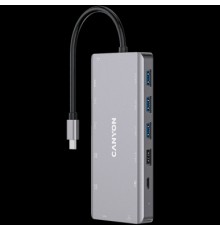 Док, USB-концентратор Canyon 13 in 1 USB C hub, with 2*HDMI, 3*USB3.0: support max. 5Gbps, 1*USB2.0: support max. 480Mbps, 1*PD: support max 100W PD, 1*VGA,1* Type C data, 1*Glgabit Ethernet, 1*3.5mm audio jack, cable 15cm, Aluminum alloy housing,130