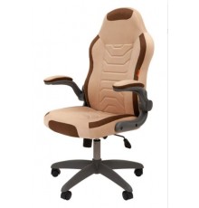 Игровое кресло Chairman game 50 компьютерное, до 120 кг, ткань велюр Т-6 св.бежевое/Т-14 коричневое, пластик                                                                                                                                              