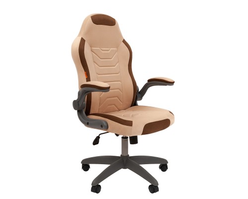 Игровое кресло Chairman game 50 компьютерное, до 120 кг, ткань велюр Т-6 св.бежевое/Т-14 коричневое, пластик
