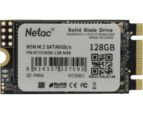 Накопитель Netac N5N NT01N5N-128-N4X SSD, M.2, 128Gb, mSATA, чтение  510 Мб/сек, запись  440 Мб/сек, 3D NAND, 70 TBW