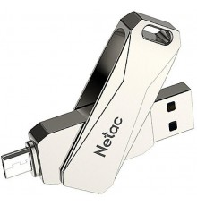 Флеш карта Netac U381 NT03U381B-032G-30PN 32Gb, USB 3.0 + microUSB, поворотная крышка, металл, серебристый                                                                                                                                                