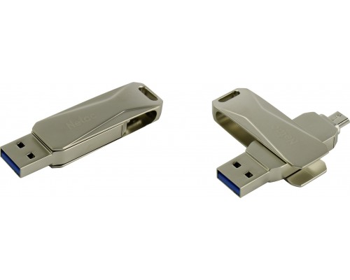 Флеш карта Netac U381 NT03U381B-032G-30PN 32Gb, USB 3.0 + microUSB, поворотная крышка, металл, серебристый