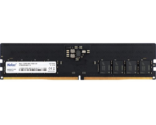 Оперативная память 16GB Netac NTBSD5P48SP-16 DDR5, 4800 MHz, 38400 Мб/с, CL40, 1.1 В (DIMM)