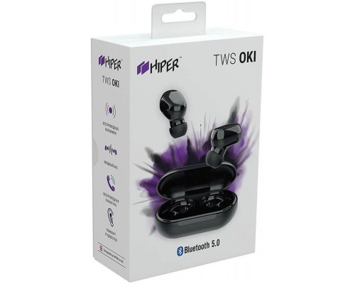 Наушники Hiper TWS OKI HTW-LX1 Black Bluetooth, вставные, 20-20000 Гц, 16 Ом, 90 дБ, USB Type-C, 2x40 мАч, 300 мАч, IP54, с микрофоном, черные