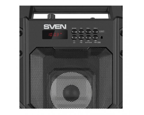 Портативная колонка Sven PS-435 Black, 20 Вт, 100-20000 Гц, Bluetooth, FM, USB/3.5 мм, microSD, LED-дисплей, вход для микрофона, 2х 2000 мАч